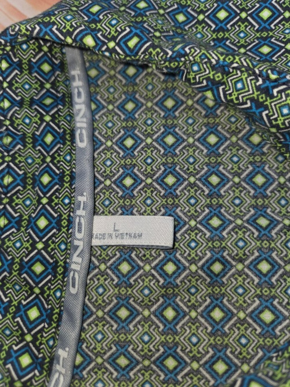 Cinch Womens Long Sleeve Diamond Print Western Shirt Medium Blue/Green - Picture 6 of 7